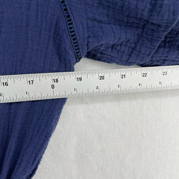 Knox Rose Romper Women's Sz M Navy Blue Lace Up Keyhole Puff Sleeve Smock Waist - Picture 5 of 14